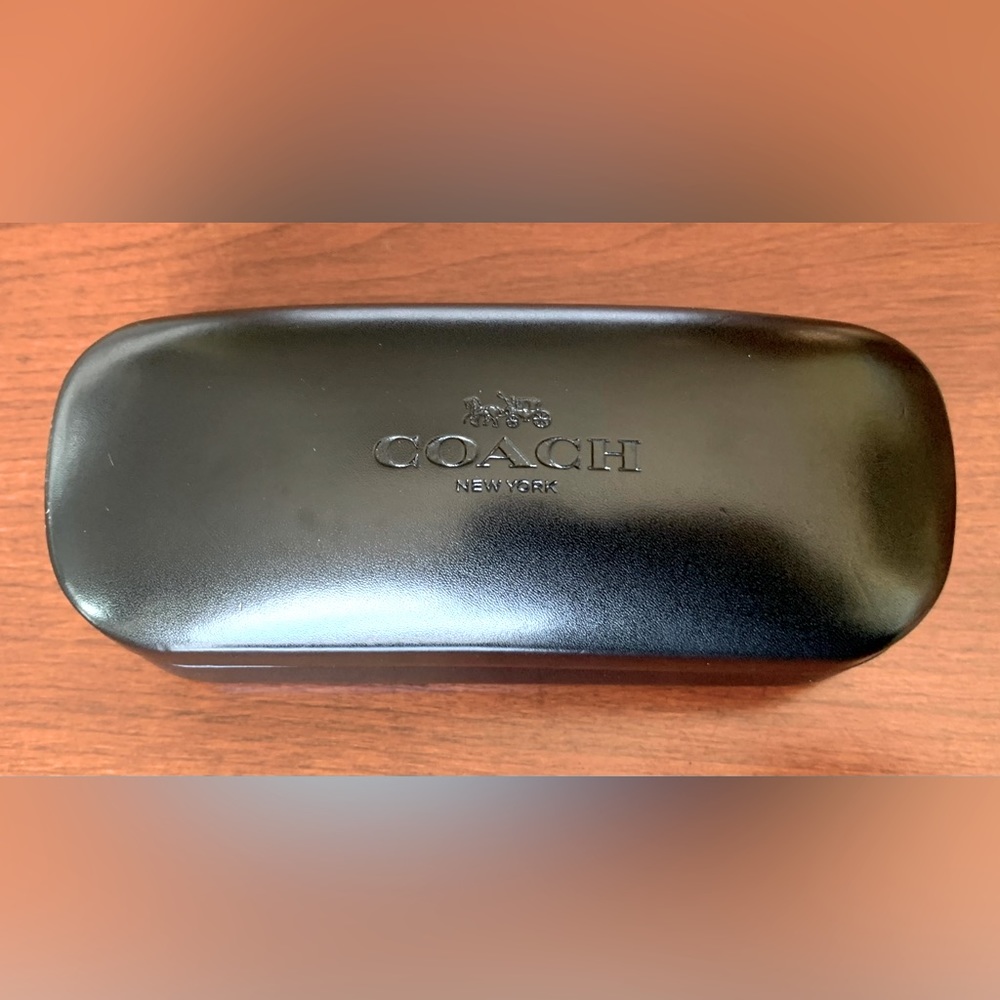 Coach large size domed sunglasses case shiny black leather with logo
